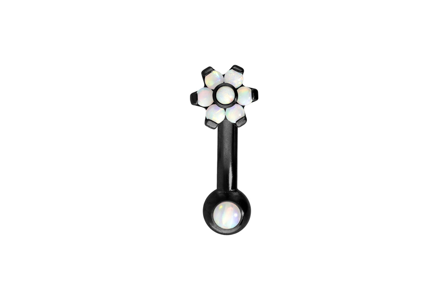Titan Piercing Banane mit Push Fit BLUME MIT 7 SYNTHETISCHEN OPALEN + OPALKUGEL